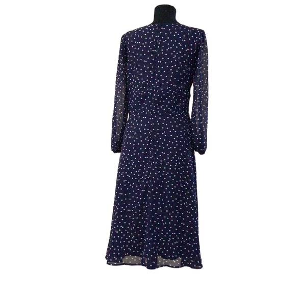 Lulus | Elicia Blue Polka Dot Long Sleeve Dress Size M Midi Length Lined - Picture 12 of 14